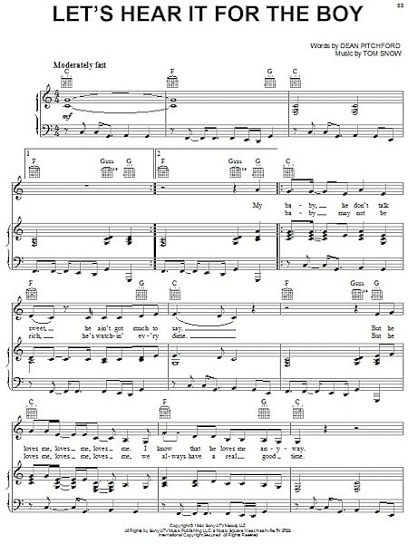 open zoom image for Let's Hear It For The Boy - Piano/Vocal/Guitar, New, Main