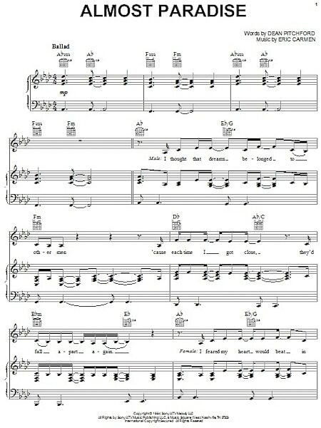 open zoom image for Almost Paradise - Piano/Vocal/Guitar, New, Main