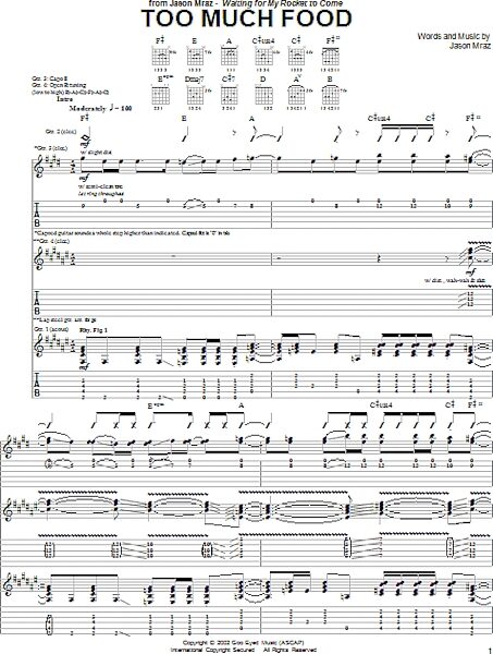 open zoom image for Too Much Food - Guitar TAB, New, Main