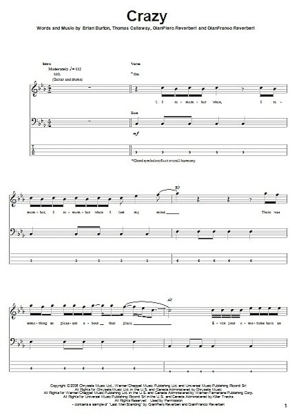 open zoom image for Crazy - Bass Tab, New, Main