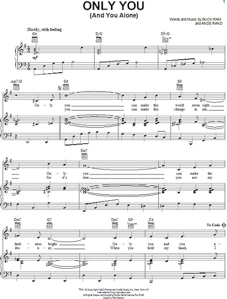 open zoom image for Only You (And You Alone) - Piano/Vocal/Guitar, New, Main