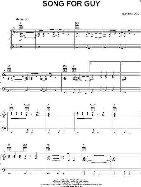 open zoom image for Song For Guy - Piano/Vocal/Guitar, New, Main