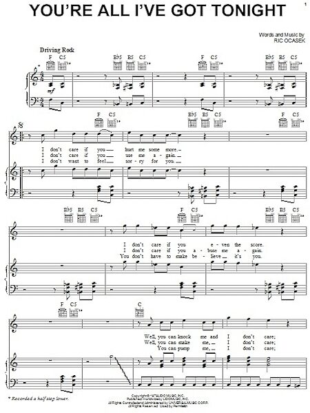 open zoom image for You're All I've Got Tonight - Piano/Vocal/Guitar, New, Main
