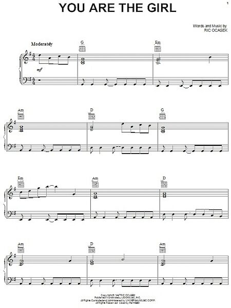 open zoom image for You Are The Girl - Piano/Vocal/Guitar, New, Main