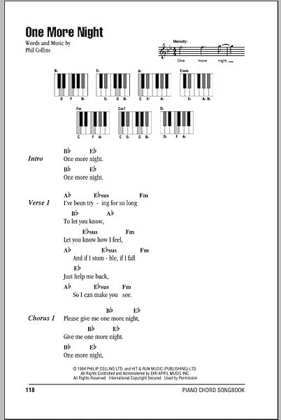 open zoom image for One More Night - Piano Chords/Lyrics, New, Main