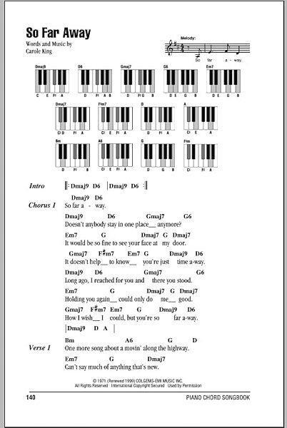 open zoom image for So Far Away - Piano Chords/Lyrics, New, Main