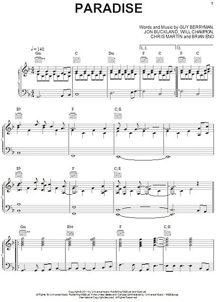 open zoom image for Paradise - Piano/Vocal/Guitar, New, Main