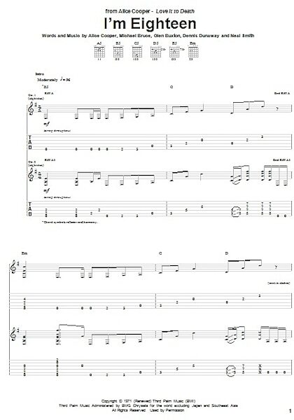 open zoom image for I'm Eighteen - Guitar TAB, New, Main