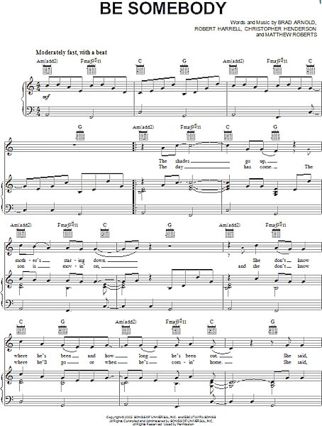 open zoom image for Be Somebody - Piano/Vocal/Guitar, New, Main