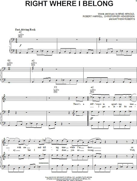 open zoom image for Right Where I Belong - Piano/Vocal/Guitar, New, Main
