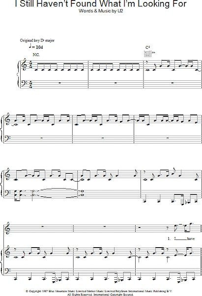 open zoom image for I Still Haven't Found What I'm Looking For - Piano/Vocal/Guitar, New, Main