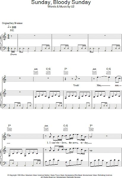 open zoom image for Sunday Bloody Sunday - Piano/Vocal/Guitar, New, Main