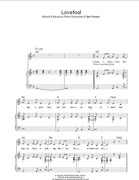 open zoom image for Lovefool - Piano/Vocal/Guitar, New, Main