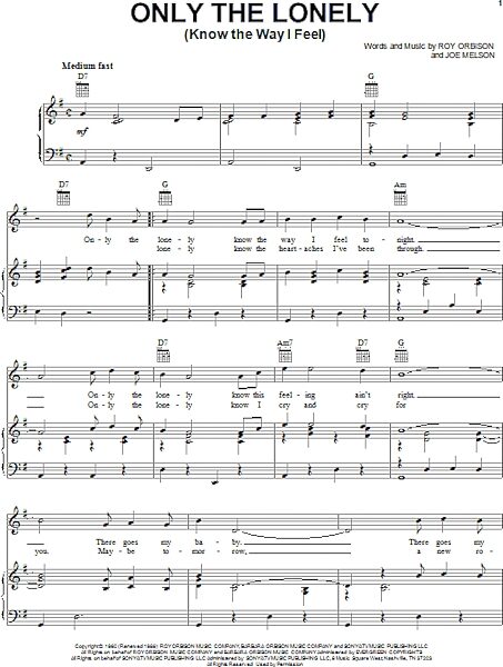 open zoom image for Only The Lonely (Know The Way I Feel) - Piano/Vocal/Guitar, New, Main