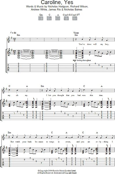 open zoom image for Caroline, Yes - Guitar TAB, New, Main