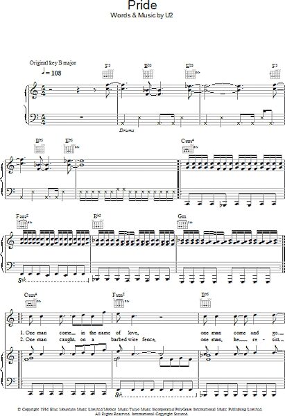 open zoom image for Pride (In The Name Of Love) - Piano/Vocal/Guitar, New, Main