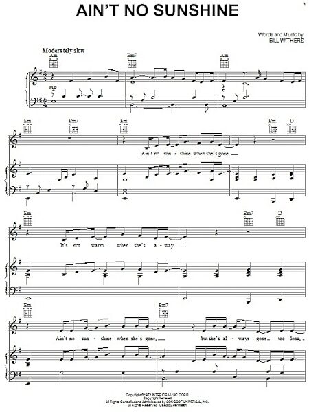 open zoom image for Ain't No Sunshine - Piano/Vocal/Guitar, New, Main