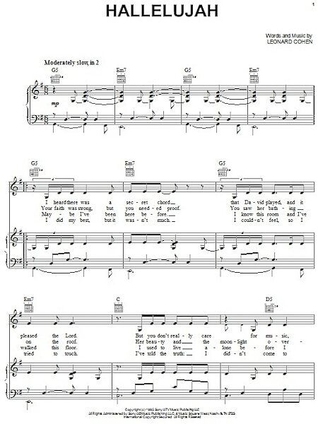 open zoom image for Hallelujah - Piano/Vocal/Guitar, New, Main