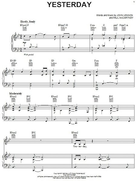 open zoom image for Yesterday - Piano/Vocal/Guitar, New, Main