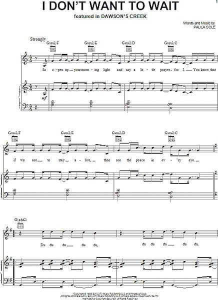 open zoom image for I Don't Want To Wait - Piano/Vocal/Guitar, New, Main