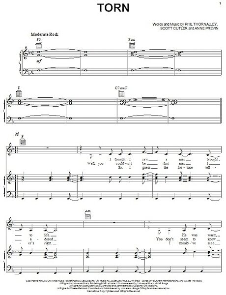 open zoom image for Torn - Piano/Vocal/Guitar, New, Main