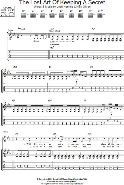 open zoom image for The Lost Art Of Keeping A Secret - Guitar TAB, New, Main