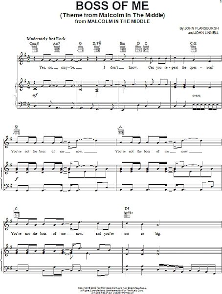 open zoom image for Boss Of Me (Theme From Malcolm In The Middle) - Piano/Vocal/Guitar, New, Main