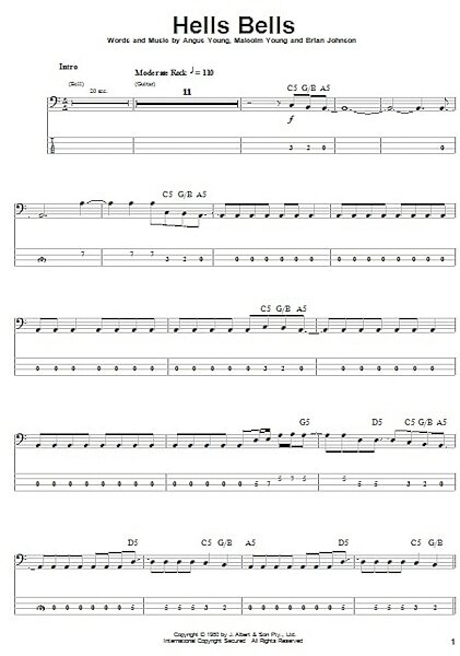 open zoom image for Hells Bells - Bass Tab, New, Main