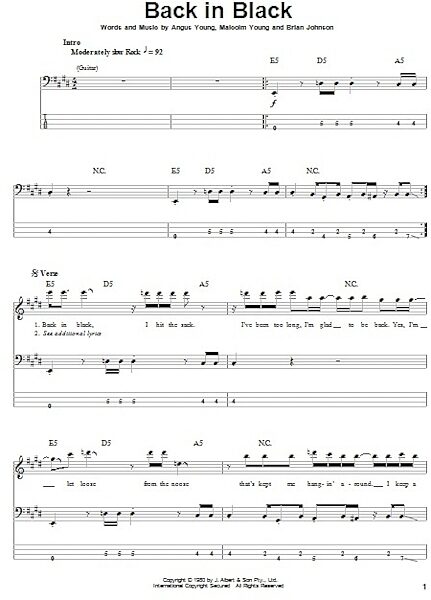 open zoom image for Back In Black - Bass Tab, New, Main