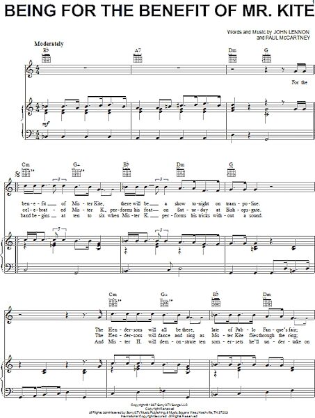 open zoom image for Being For The Benefit Of Mr. Kite - Piano/Vocal/Guitar, New, Main