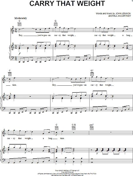 open zoom image for Carry That Weight - Piano/Vocal/Guitar, New, Main