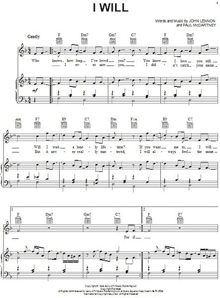 open zoom image for I Will - Piano/Vocal/Guitar, New, Main