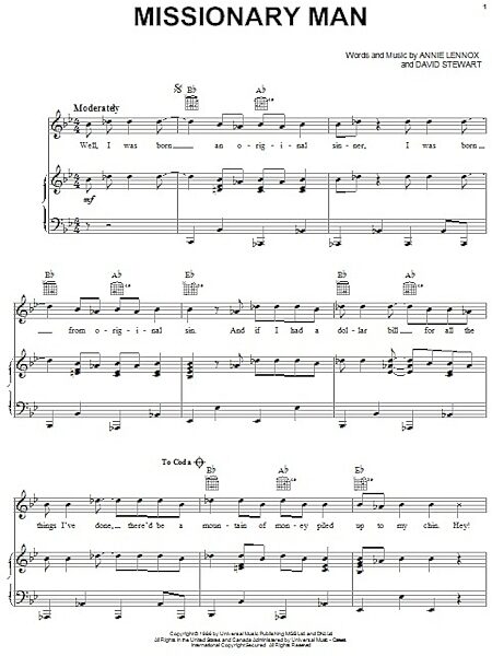 open zoom image for Missionary Man - Piano/Vocal/Guitar, New, Main