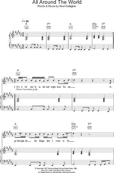 open zoom image for All Around The World (Reprise) - Piano/Vocal/Guitar, New, Main