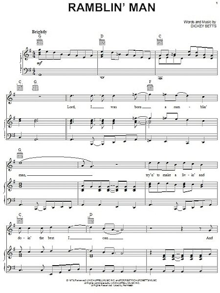 open zoom image for Ramblin' Man - Piano/Vocal/Guitar, New, Main