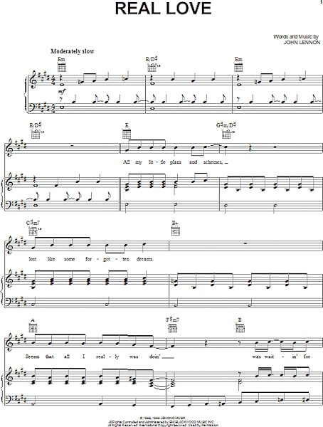 open zoom image for Real Love - Piano/Vocal/Guitar, New, Main