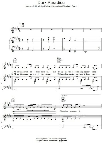 open zoom image for Dark Paradise - Piano/Vocal/Guitar, New, Main