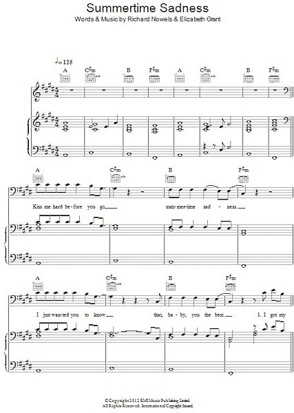 open zoom image for Summertime Sadness - Piano/Vocal/Guitar, New, Main