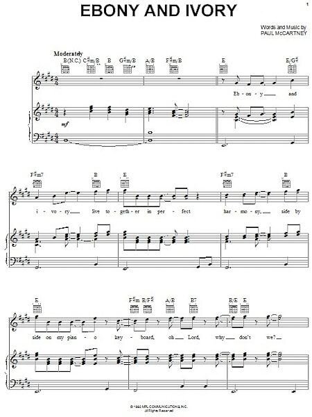 open zoom image for Ebony And Ivory - Piano/Vocal/Guitar, New, Main