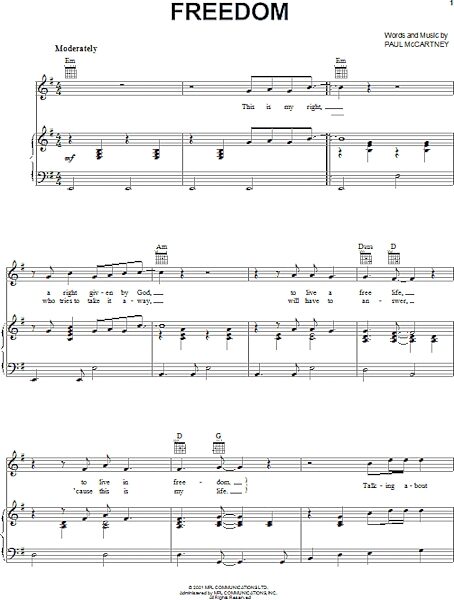open zoom image for Freedom - Piano/Vocal/Guitar, New, Main