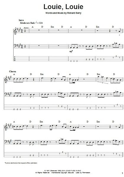open zoom image for Louie, Louie - Bass Tab, New, Main