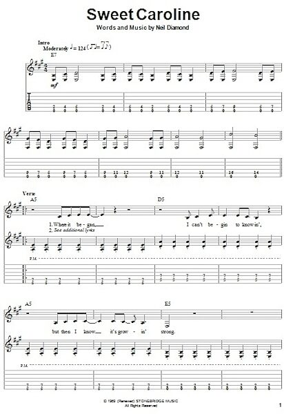 open zoom image for Sweet Caroline - Guitar Tab Play-Along, New, Main