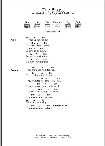 open zoom image for The Beast - Guitar Chords/Lyrics, New, Main