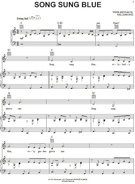 open zoom image for Song Sung Blue - Piano/Vocal/Guitar, New, Main