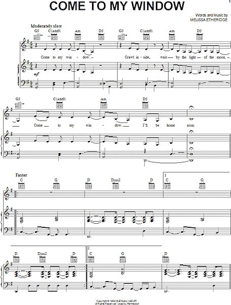 open zoom image for Come To My Window - Piano/Vocal/Guitar, New, Main