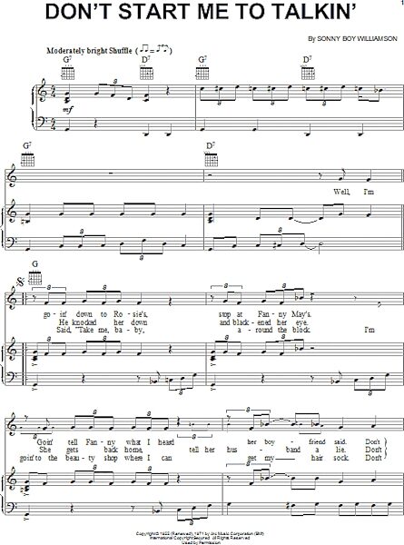 open zoom image for Don't Start Me To Talkin' - Piano/Vocal/Guitar, New, Main
