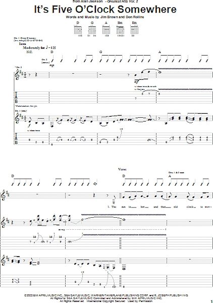 open zoom image for It's Five O'Clock Somewhere - Guitar TAB, New, Main