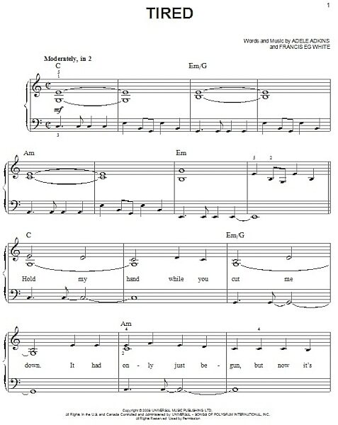 open zoom image for Tired - Easy Piano, New, Main