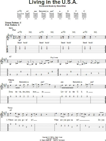 open zoom image for Living In The U.S.A. - Easy Guitar with TAB, New, Main