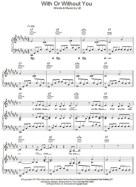open zoom image for With Or Without You - Piano/Vocal/Guitar, New, Main